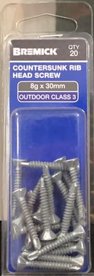 Metal screws 8gx30mm pk20 Csk RIB Galv