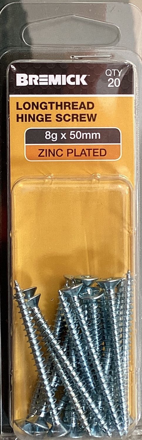 Timber screw 8gx50mm Pk20 Csk Zinc