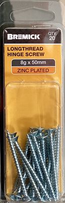 Timber screw 8gx50mm Pk20 Csk Zinc