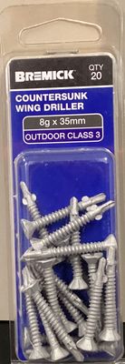 Metal screw 8gx35mmx20 Csk Rib Wing Galv