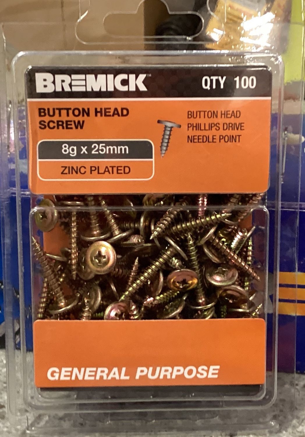 Timber screws 8gx25mm Pk100 B/Hd Zinc