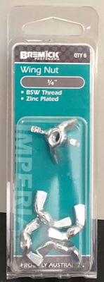 Wing Nut 1/4" Pk6 Zinc