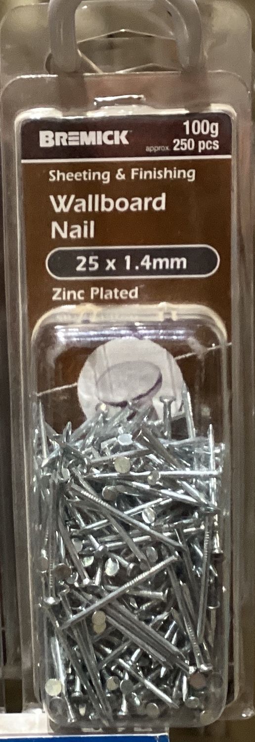 Nails Wallboard 25x1.4mm Pk250 Zinc