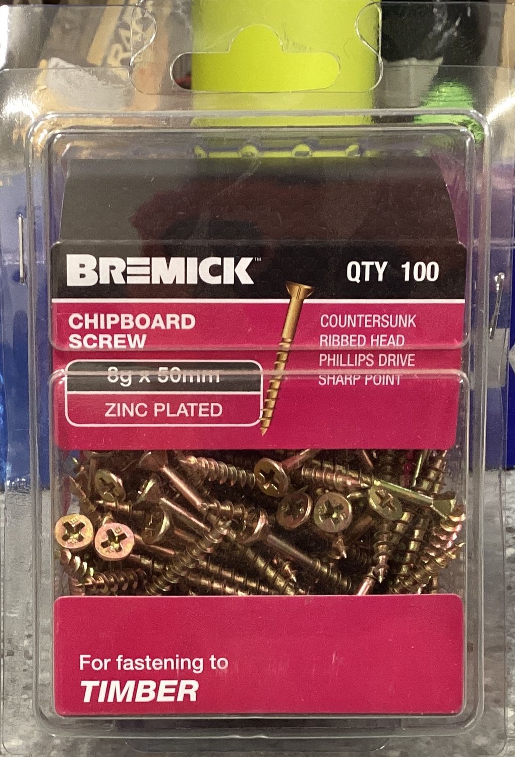 Chipboard screws 8gx50mm Pk100