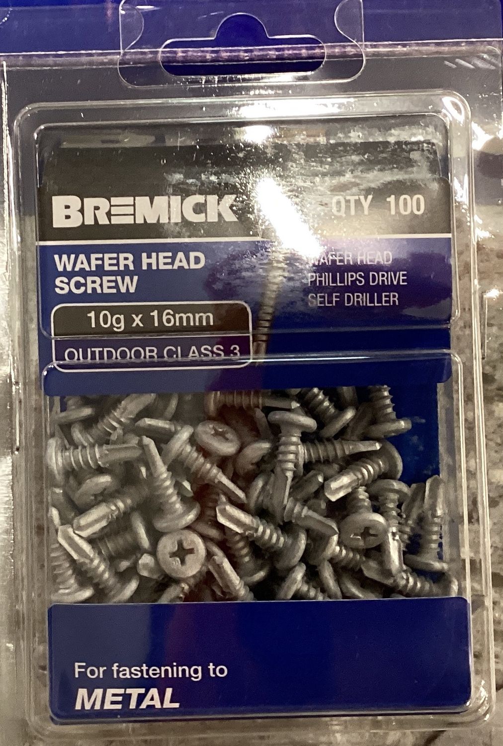 Metal screws W/hd 10gx16mm pk100 Galv