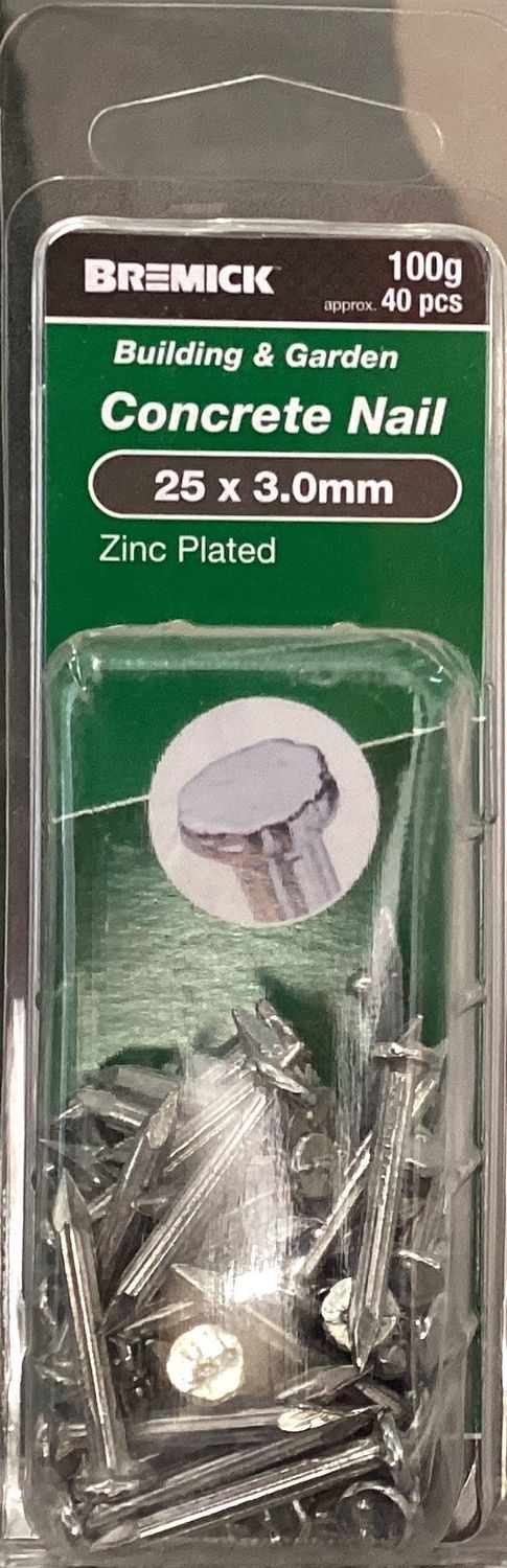 Nails concrete 25x3.0mm Pk40 Zinc