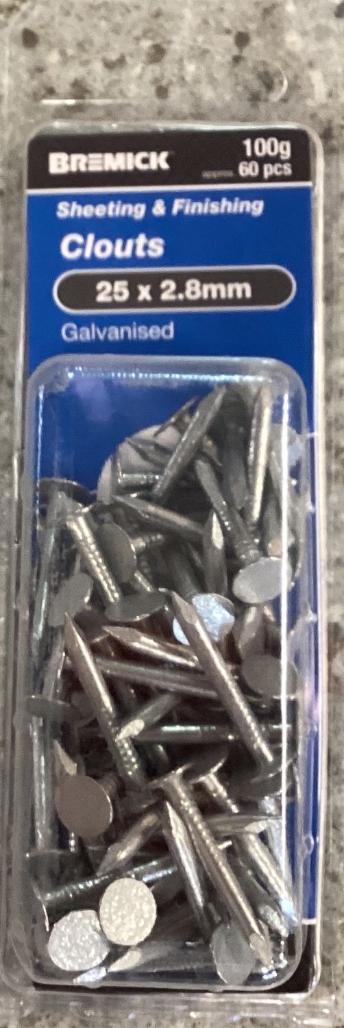 Nails Clout 25x2.8mm Pk60 Galv