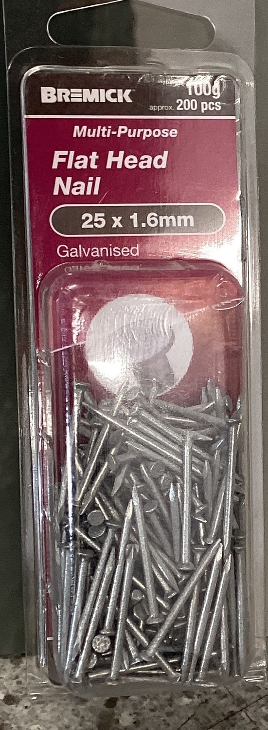 Nails Flat Hd 25x1.6mm Pk200 Galv