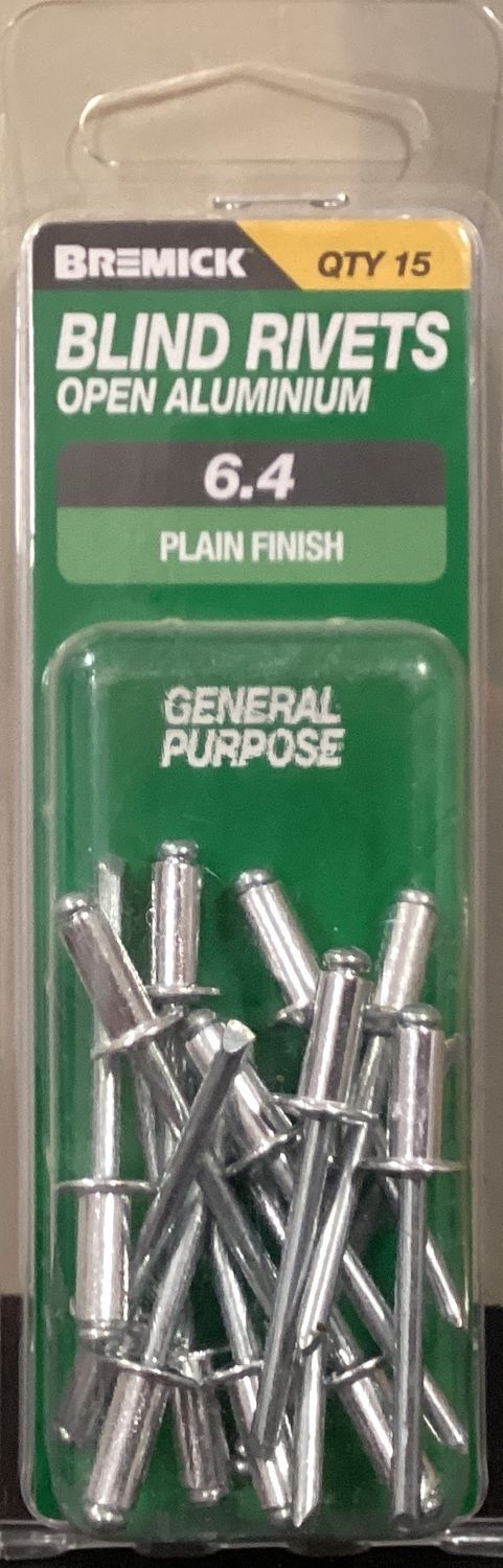Rivets Alumin/Steel Open 6.4 pk15