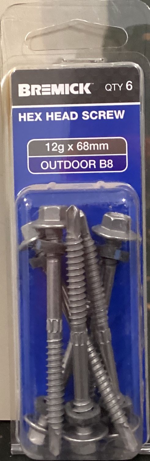 Tec screw 12gx68mm Pk6 HiGrip w/neo