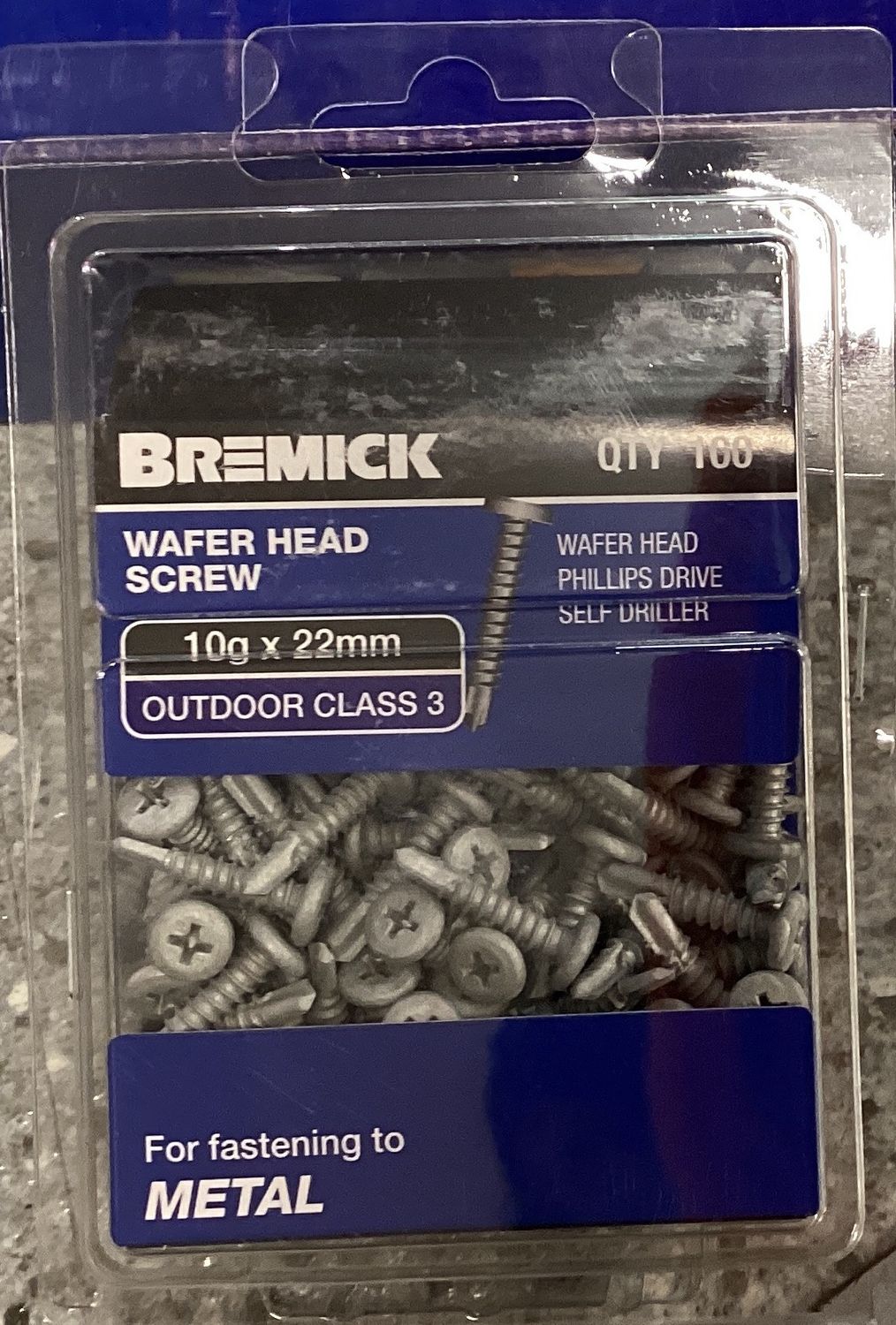 Metal screws W/hd 10gx22mm pk100 Galv