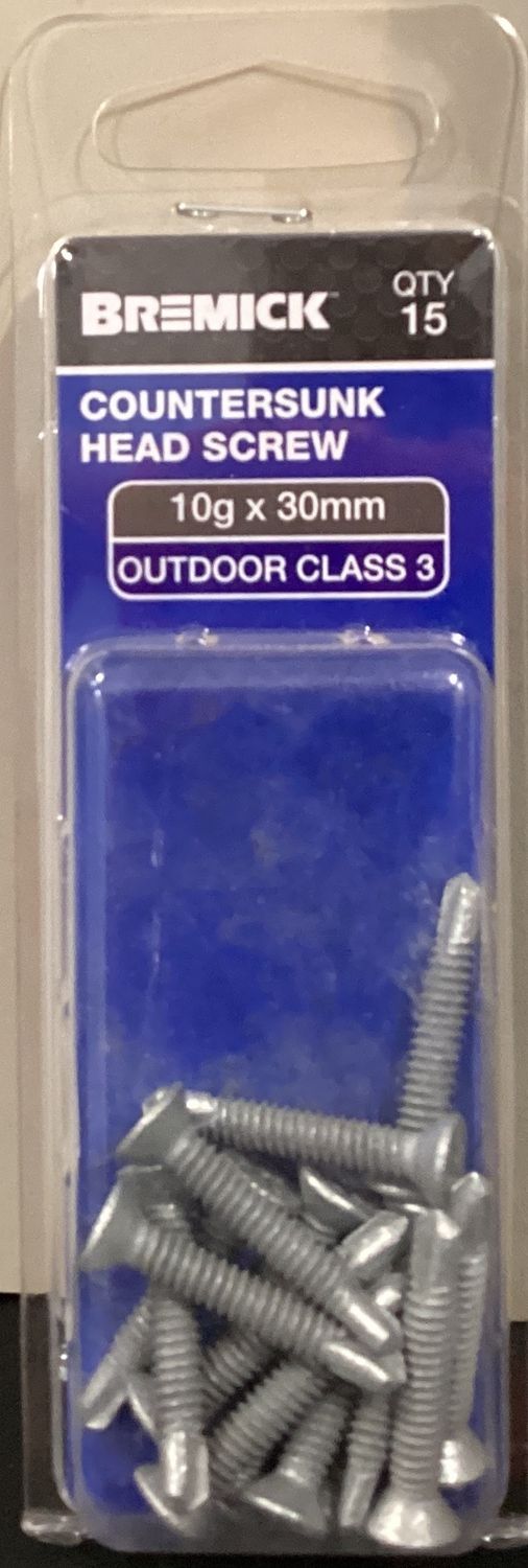 Metal screws 10gx30mm pk15 Csk Galv