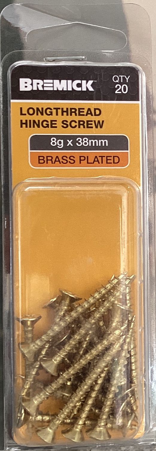 Timber screw 8gx38mm pk20 Csk brass/pl