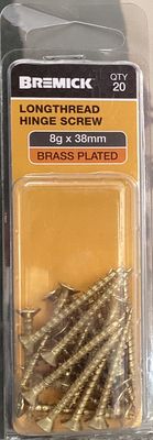 Timber screw 8gx38mm pk20 Csk brass/pl