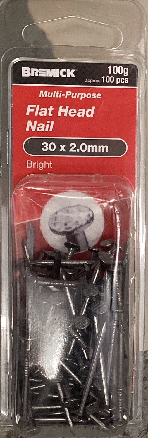 Nails Flat Hd 30x2.0mm Pk100 Brt