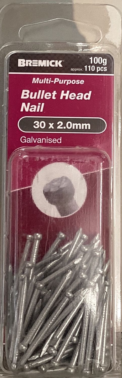 Nails Bullet head 30x2.0mm pk110 Galv