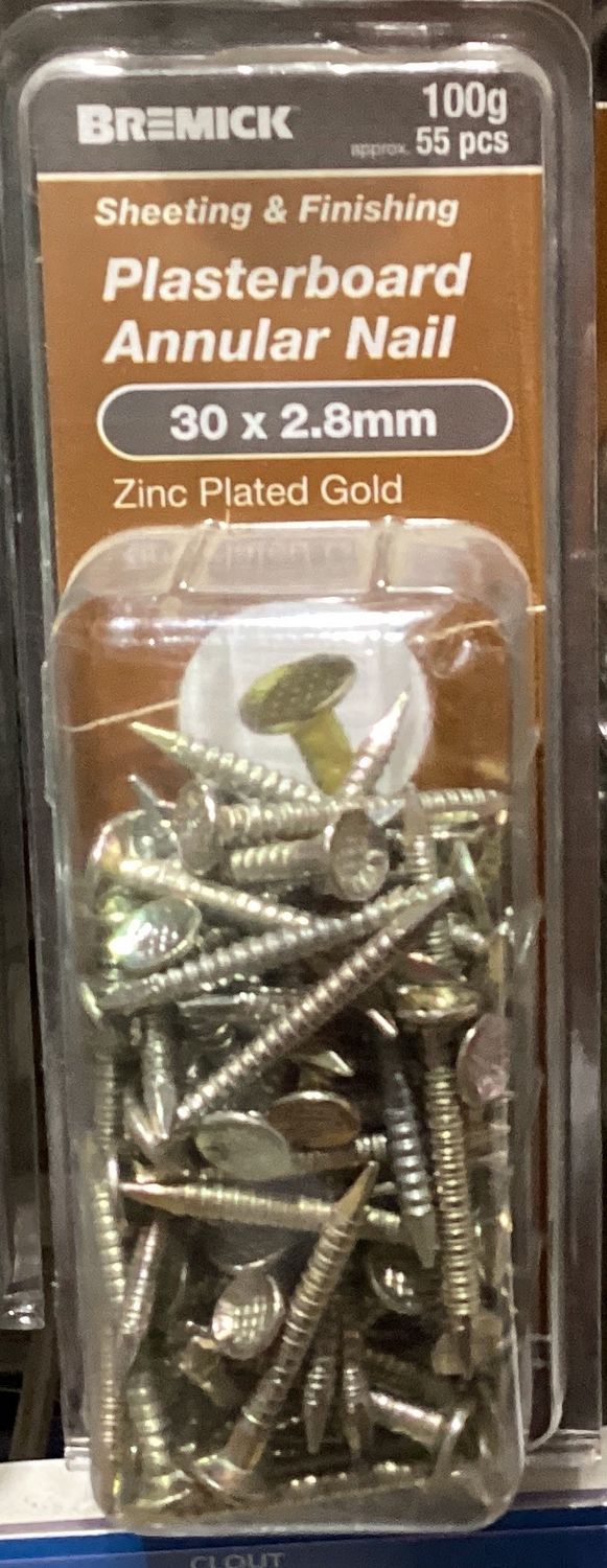 Nails Plasterboard 30x2.8mm Pk55 Zinc
