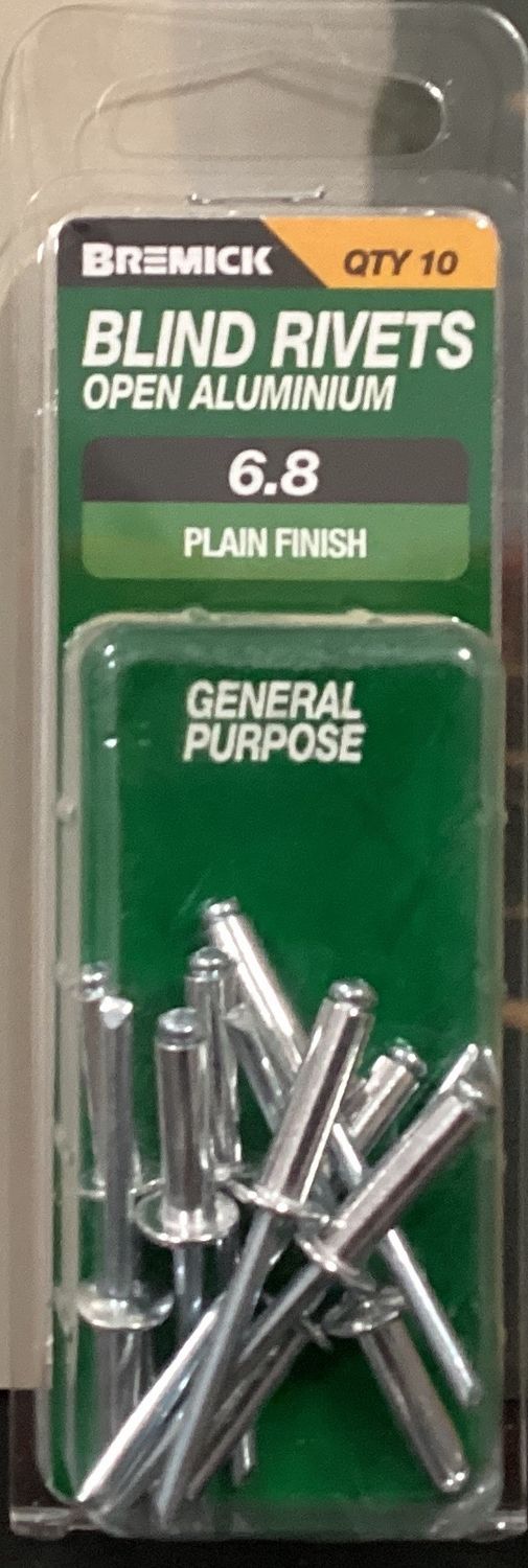 Rivets Alumin/Steel Open 6.8 pk10