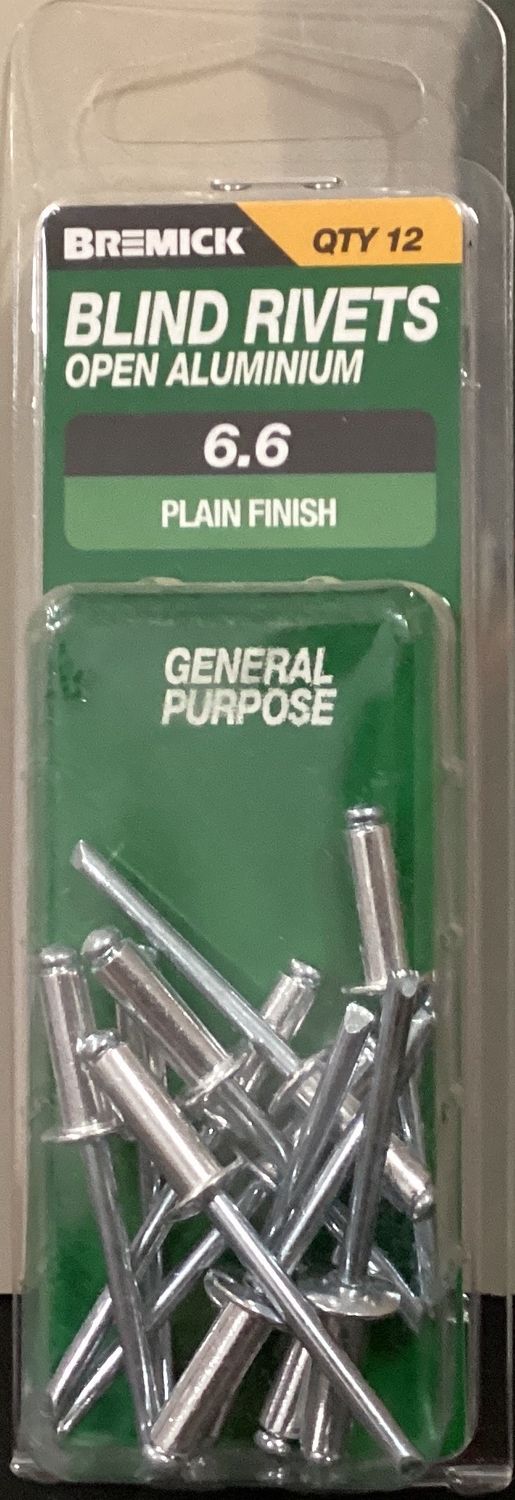 Rivets Alumin/Steel Open 6.6 pk12