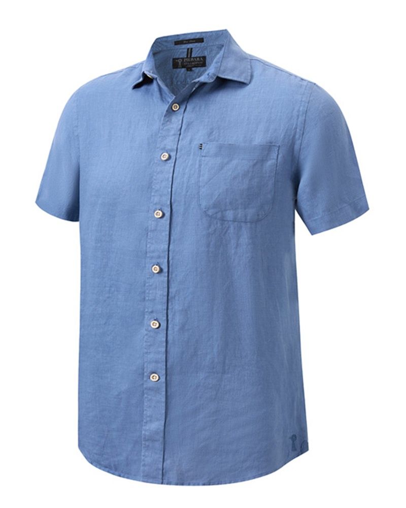 Men's Short Sleeve Linen Shirt - Petrol