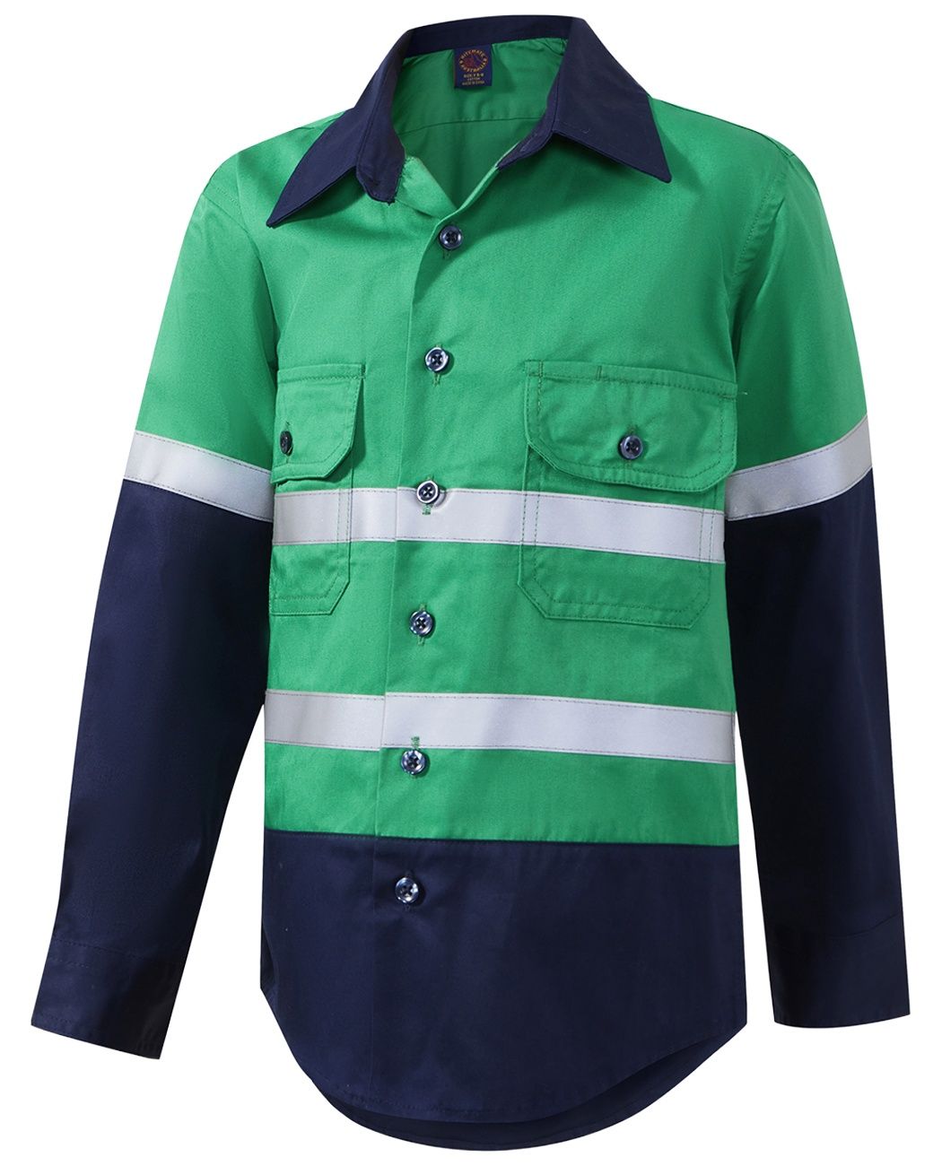 Kids 2 Tone Open Front Shirt - Emerald &amp; Navy
