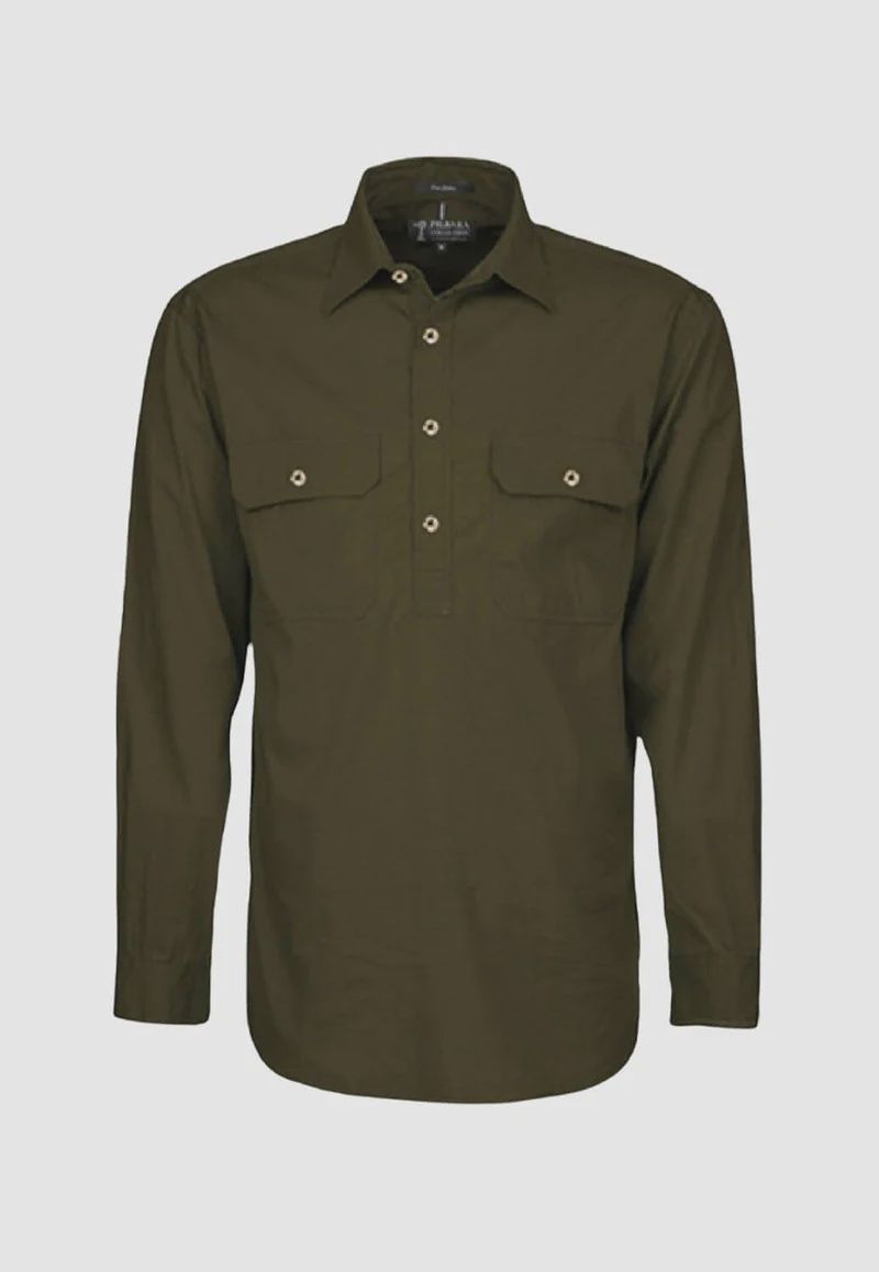 Men's Pilbara Closed Front Shirt L/S Olive, size: XL