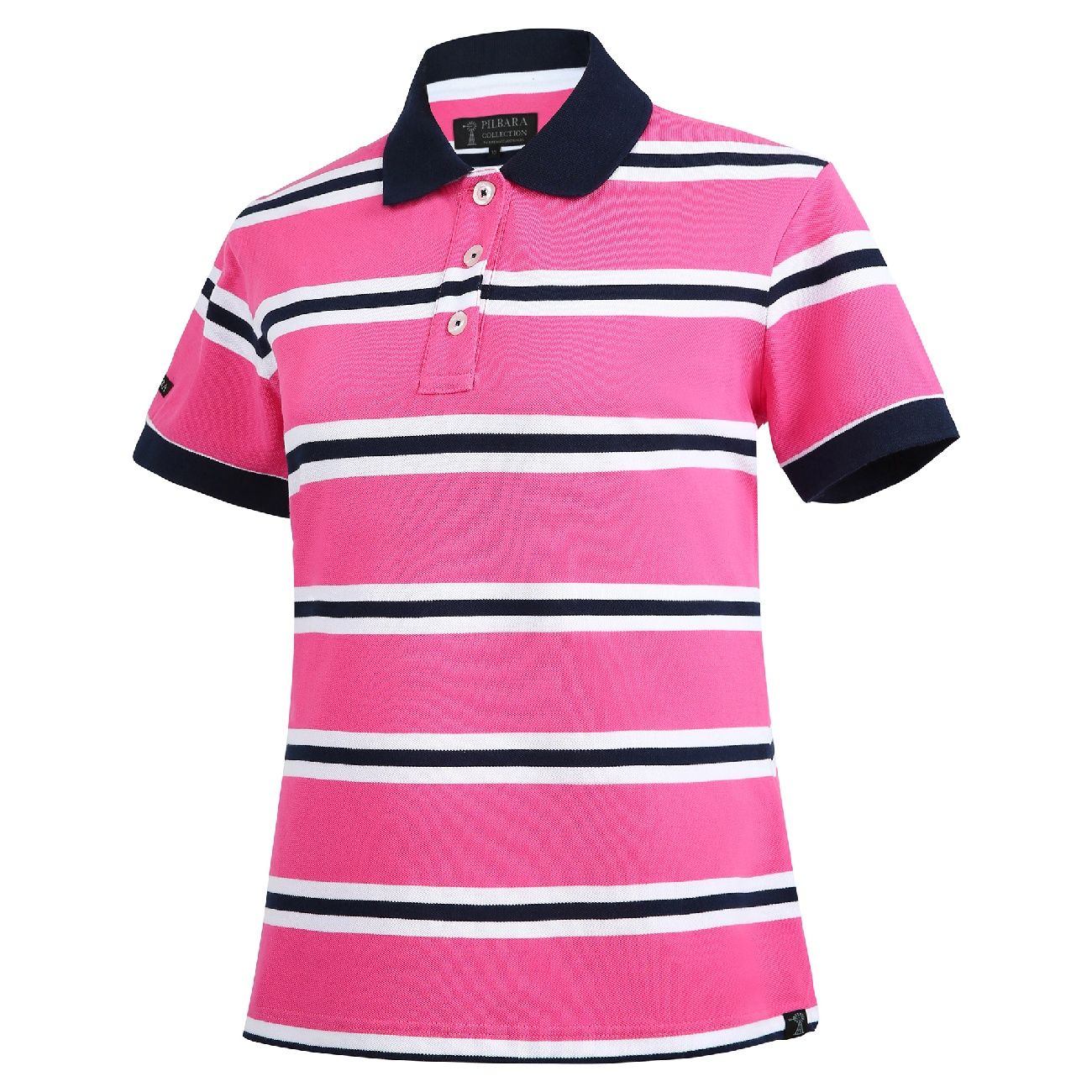 Ladies Y/D Striped Polo - Pink-French Navy - White