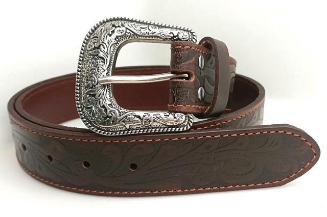 Pilbara Western Dress Buckle Tooled Leather Belt, size: 97cm