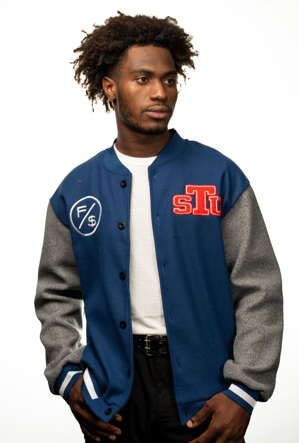STU-FS Blue Unisex Letterman Jacket, Size: S