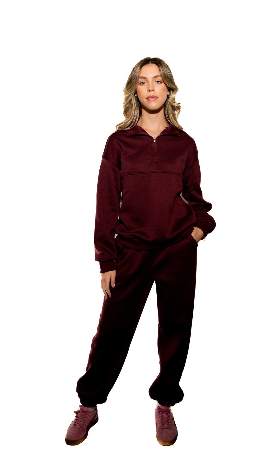 RS- Custom Half Zip, Color: Burgundy, Size: S