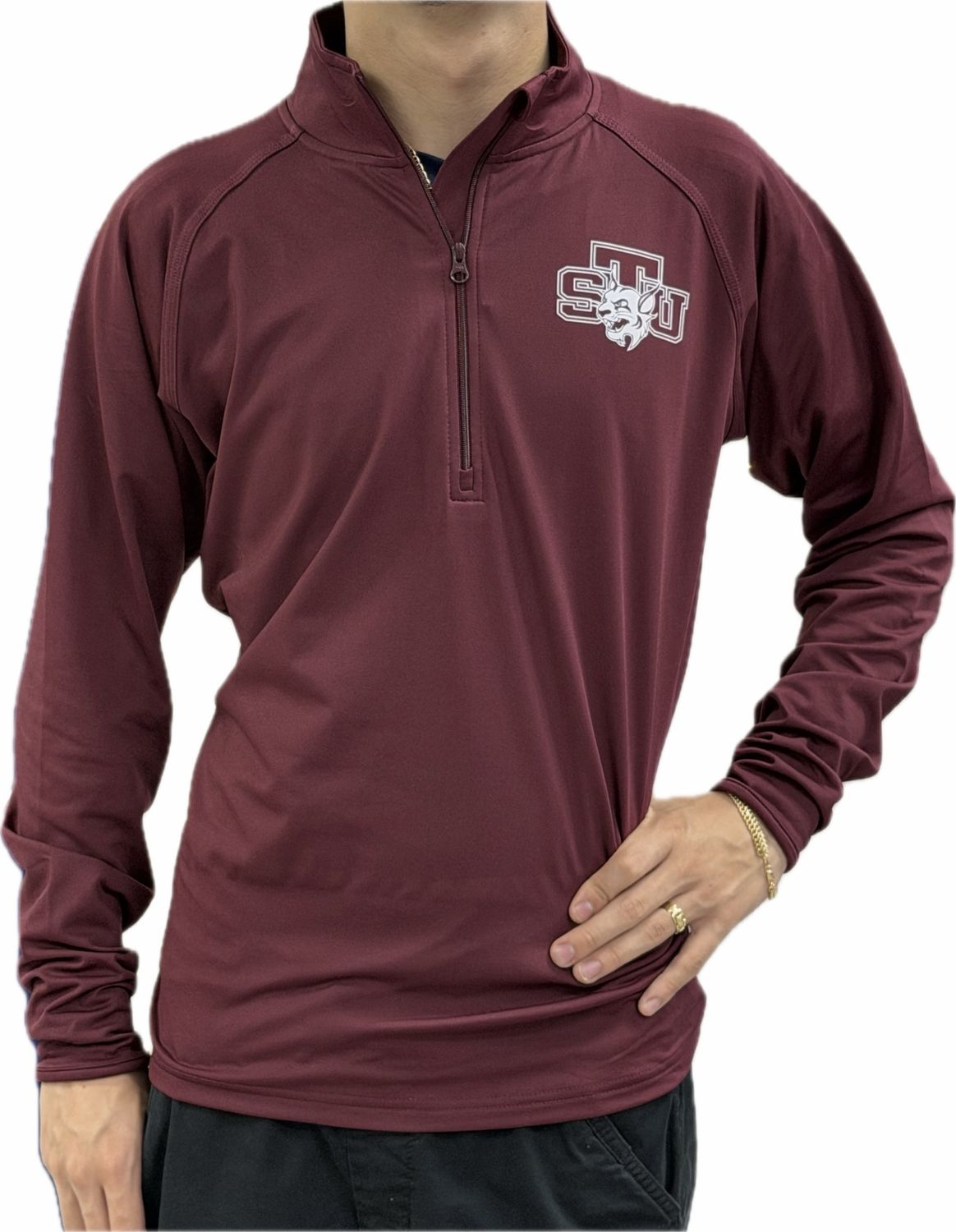 STU Bobcat Men Quarter Zip Burgundy, Size: XS