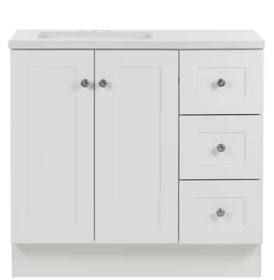 Bannister 36&quot;x 19&quot; H Single Sink Freestanding Bath Vanity in White