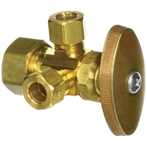 52077NL ½&quot; x 3/8&quot; x 3/8&quot; Rough Brass Multi-Turn Outlet Angle Stop