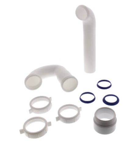 1-1/2&quot; White PVC P-Trap w/ Threaded Weld PVC Adapter (3 Nuts)