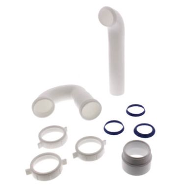 1-1/2&quot; White PVC P-Trap w/ Threaded Weld PVC Adapter (3 Nuts)