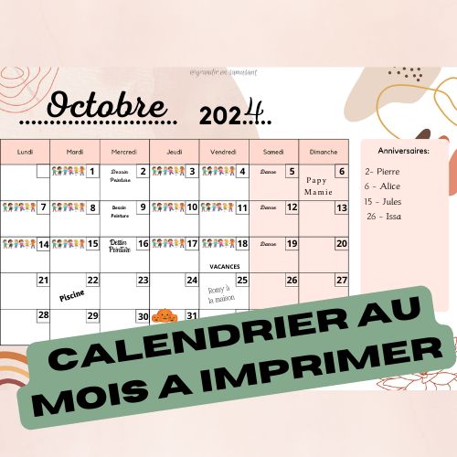 CALENDRIER AU MOIS