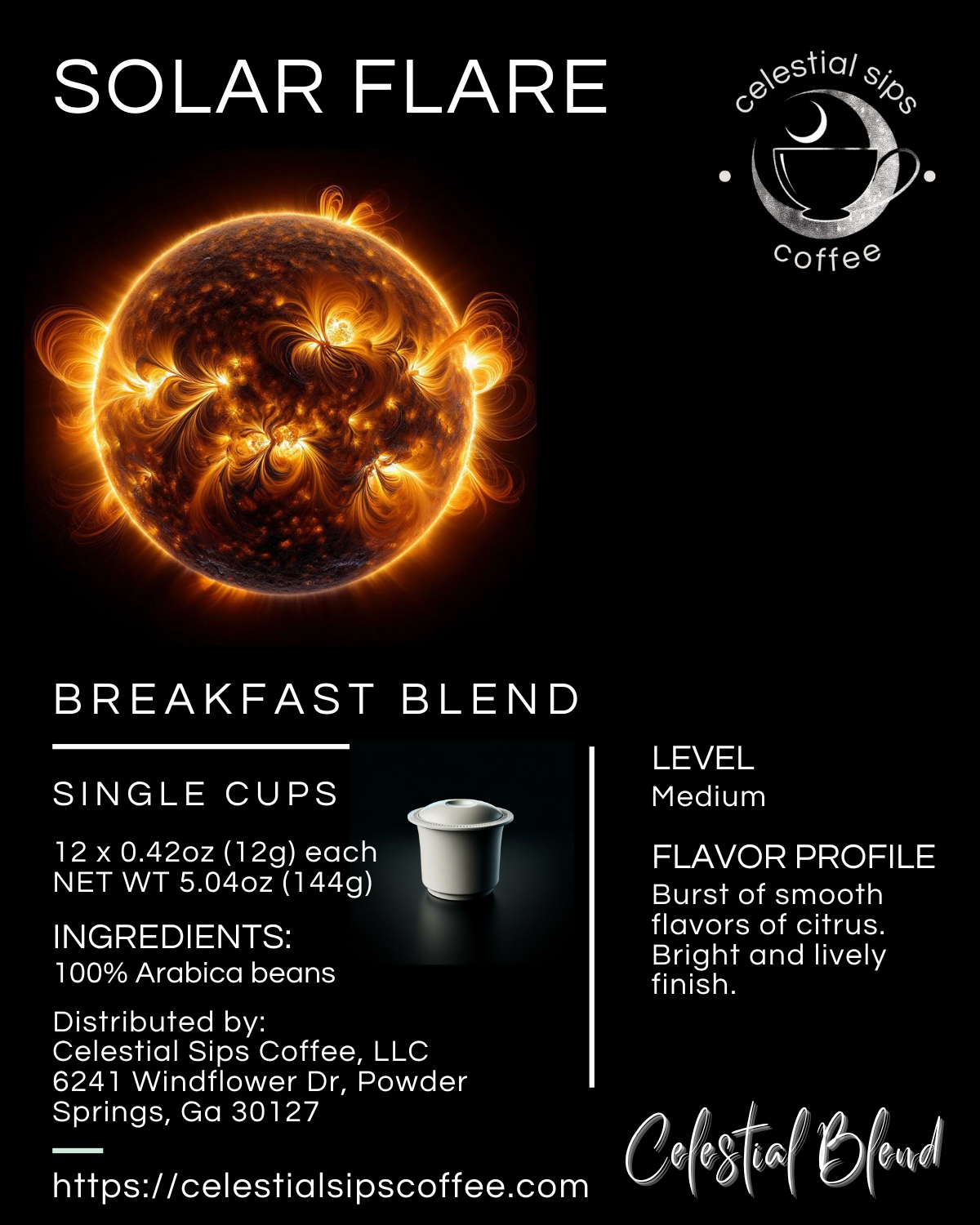 Solar Flare Breakfast Blend: Single Cups