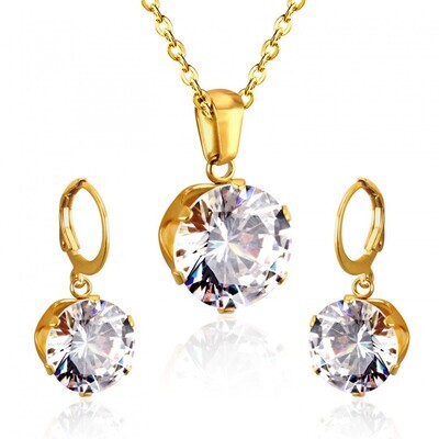 18K YG Stainless Steel, 17&quot; Necklace,  Earrings Set
