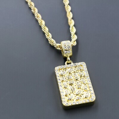 Stylish Men&#39;s Yellow Gold Plated - Iced Out Gold Nugget - 24 Inch Designer Necklace