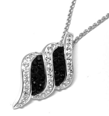 18k White Gold &amp; Jewelry Bronze 2.00ctw Black &amp; White Crystal Necklace, Hoop Earrings