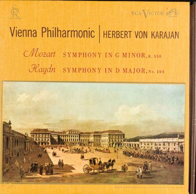 Mozart / Haydn - Vienna Philharmonic, Herbert Von Karajan ‎– Symphony In G Minor, K. 550 / Symphony In D Major, No. 104