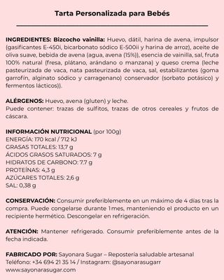 Tarta Personalizada para Bebés - Sin Azúcar