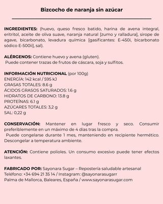 Bizcocho saludable naranja sin azúcar