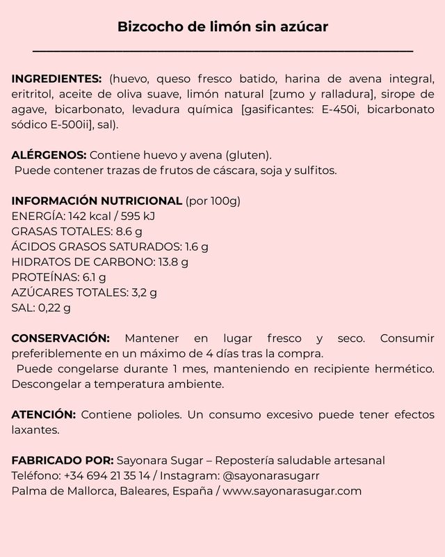 Bizcocho Saludable limón sin azúcar