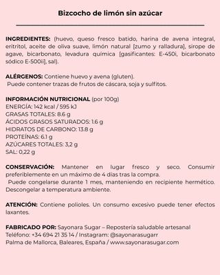 Bizcocho Saludable limón sin azúcar