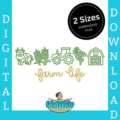​Farm Life - Tractor, Corn, Cow, Barn & Wheat Machine Embroidery Design
