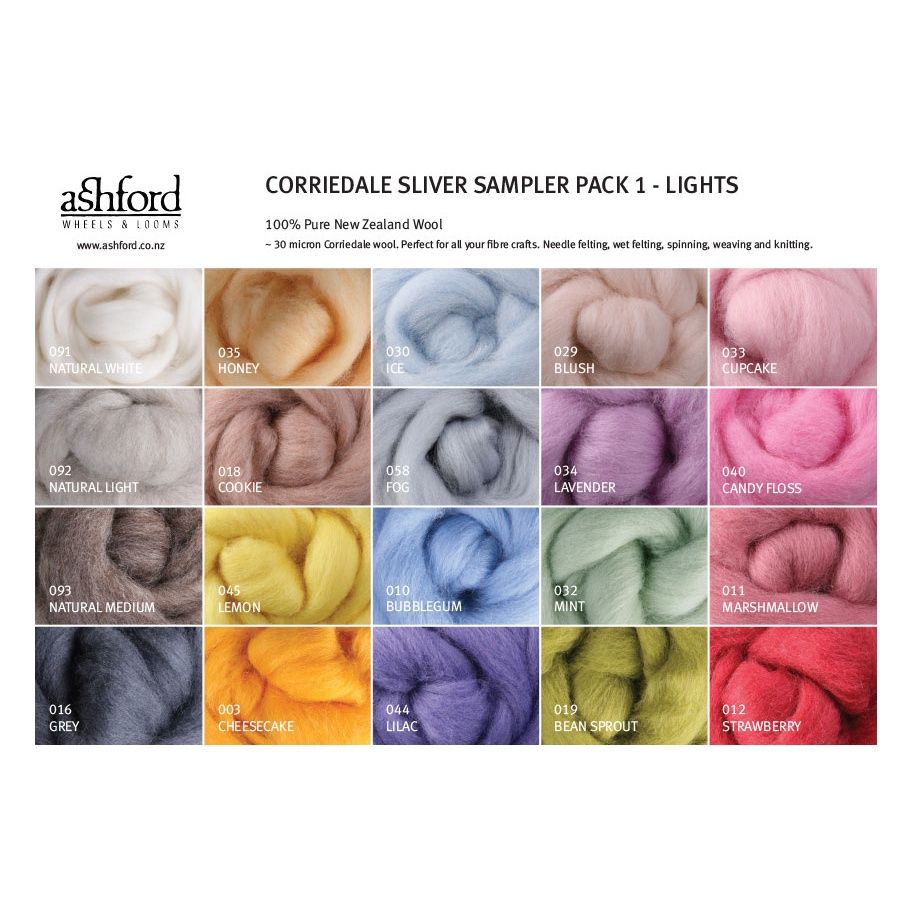 Ashford Corriedale Fibre Sampler Pack, Colour: Lights