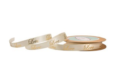 Off- white Satin Ribbon with Love printed in Gold