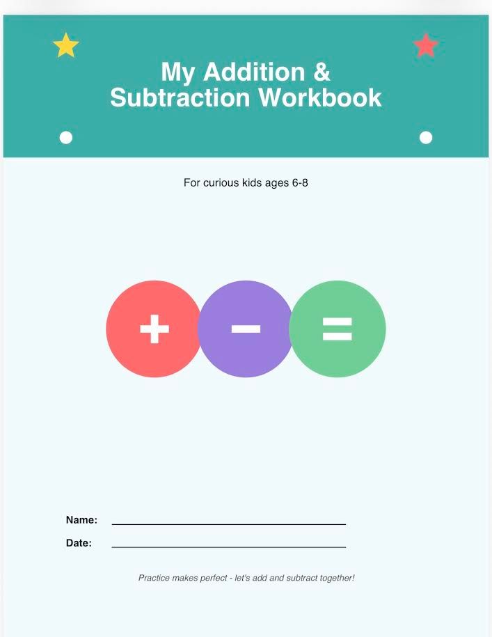 Addition Subtraction Workbook for kids age 6-8