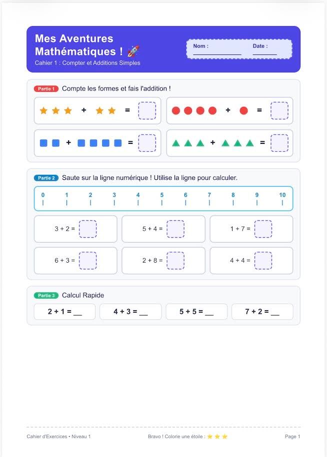 Cahier Mathematiques Enfant in French language